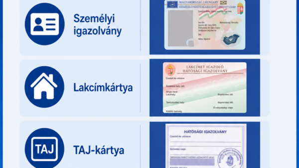 Kék-fehér színvilágú beteg­tájékoztató plakát a Gyöngyösi Bugát Pál Kórház logójával. A plakát 2026. szeptember 1-től a szakrendelésre történő bejelentkezéshez szükséges érvényes okmányokat mutatja be. Három különálló, világoskék mezőben a személyi igazolvány, a lakcímkártya és a TAJ-kártya megnevezése, ikonja és képe látható. Az alsó, kiemelt mező arra hívja fel a figyelmet, hogy az okmányokat még a sorra kerülés előtt készítsék elő, mert azok bemutatása nélkül a szakrendelésre történő bejelentkezés nem végezhető el. A plakát világos alapon, sötétkék feliratokkal és kék íves grafikai elemekkel készült.